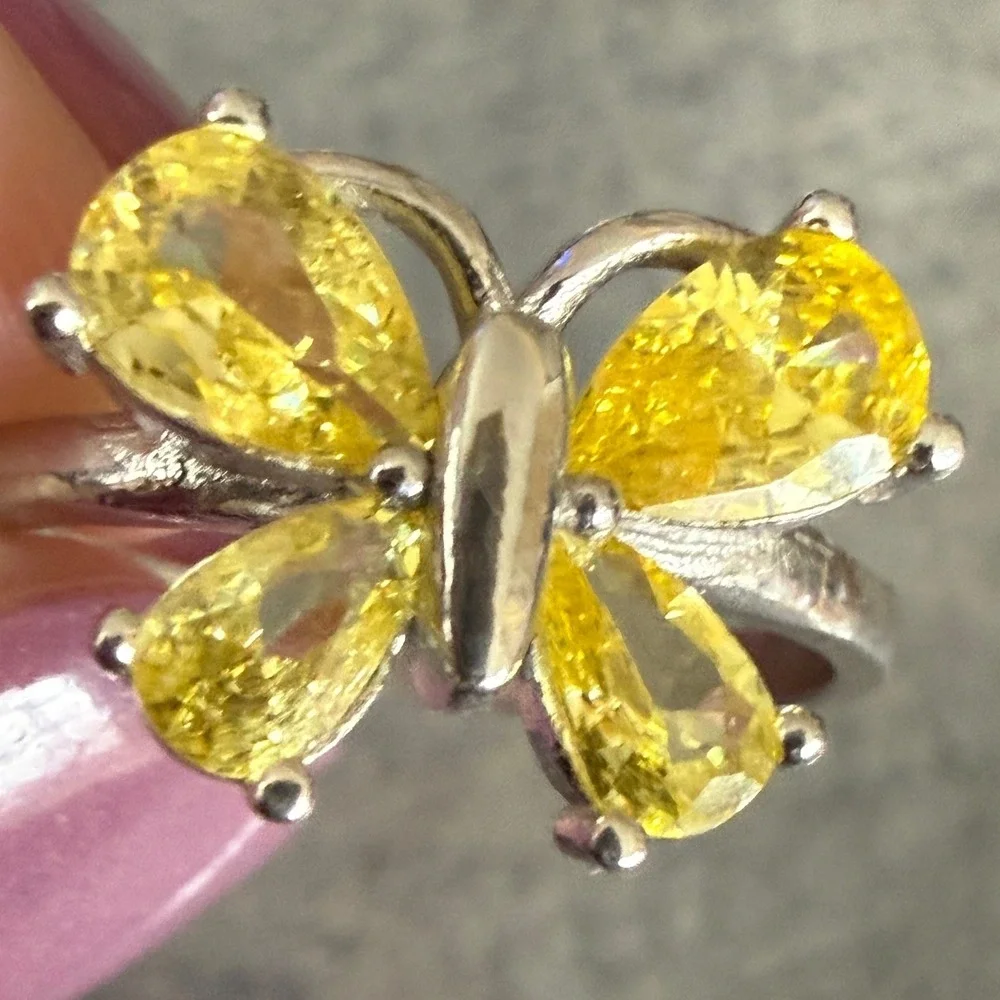 Sterling Silver Butterfly citrine‎ Ring Pear Stones Statement Whimsical fairy